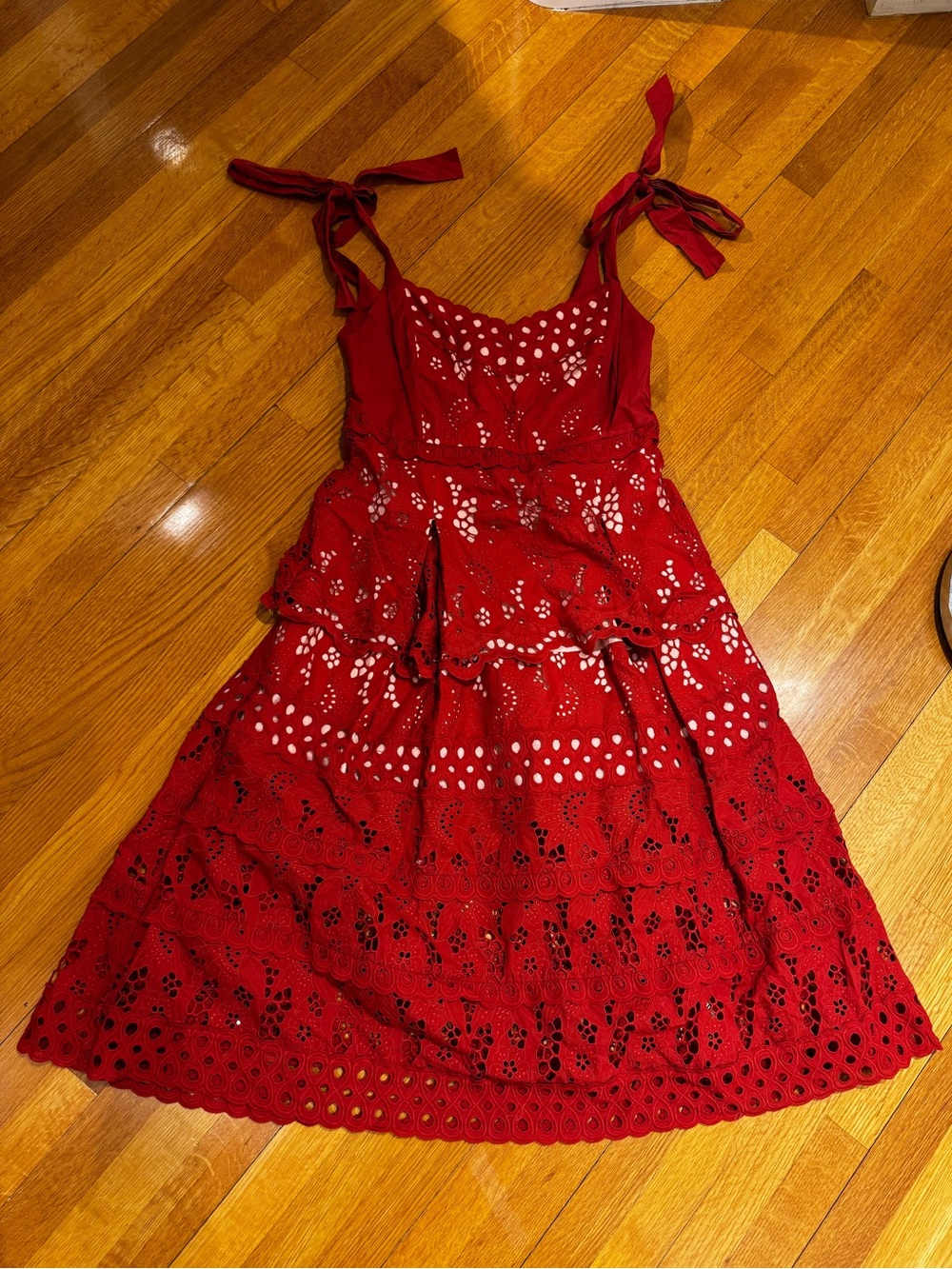 Three floor - size 12 Red Eyelet Tie-Shoulder Sundress